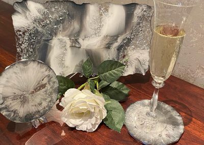 Tablett und Untersetzer – Set Silber