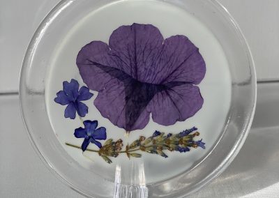 Untersetzer mit blauen getrockneten Blüten