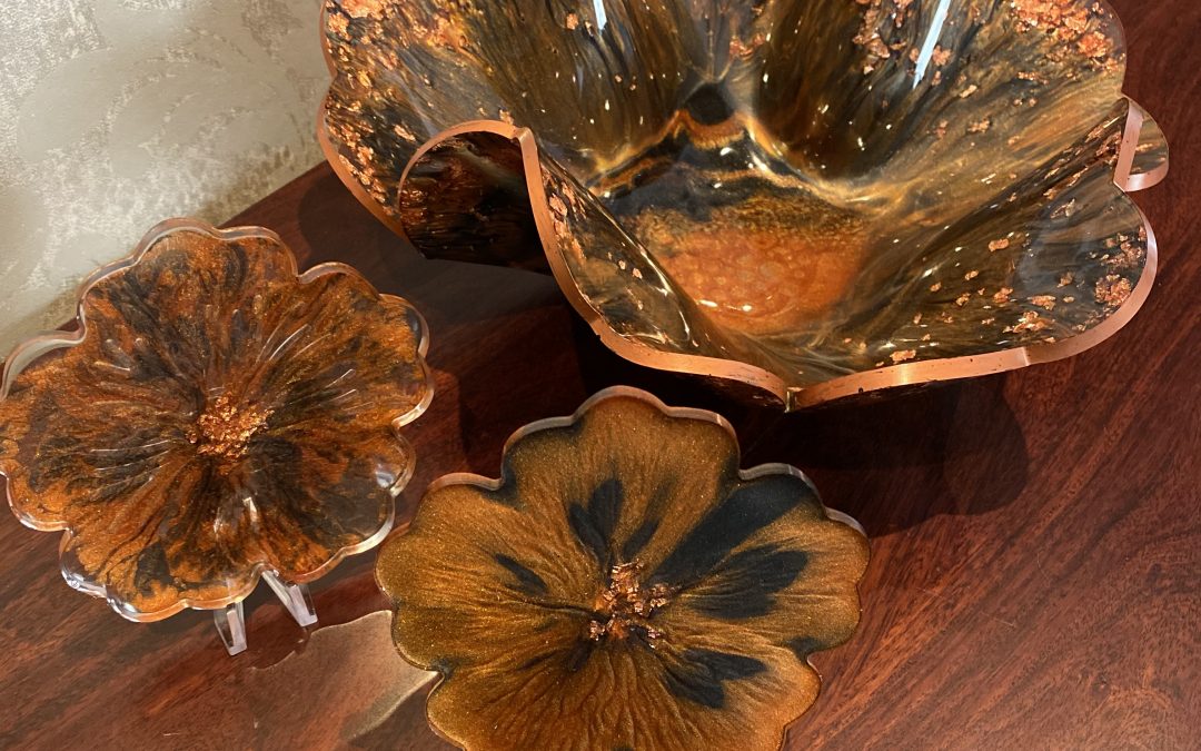 Dekoschale Kupfer-Schwarz mit Untersetzern -Set