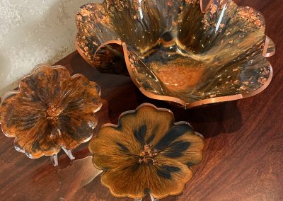 Dekoschale Kupfer-Schwarz mit Untersetzern -Set