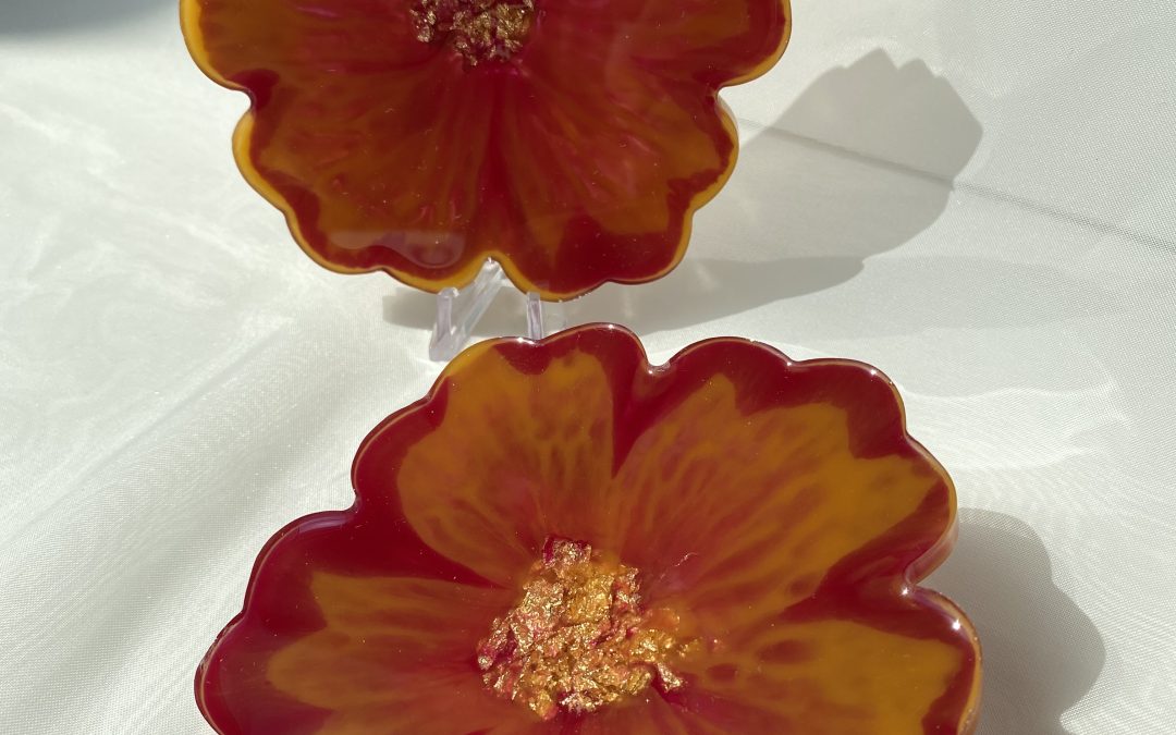 Blütenuntersetzer Rot-Gold